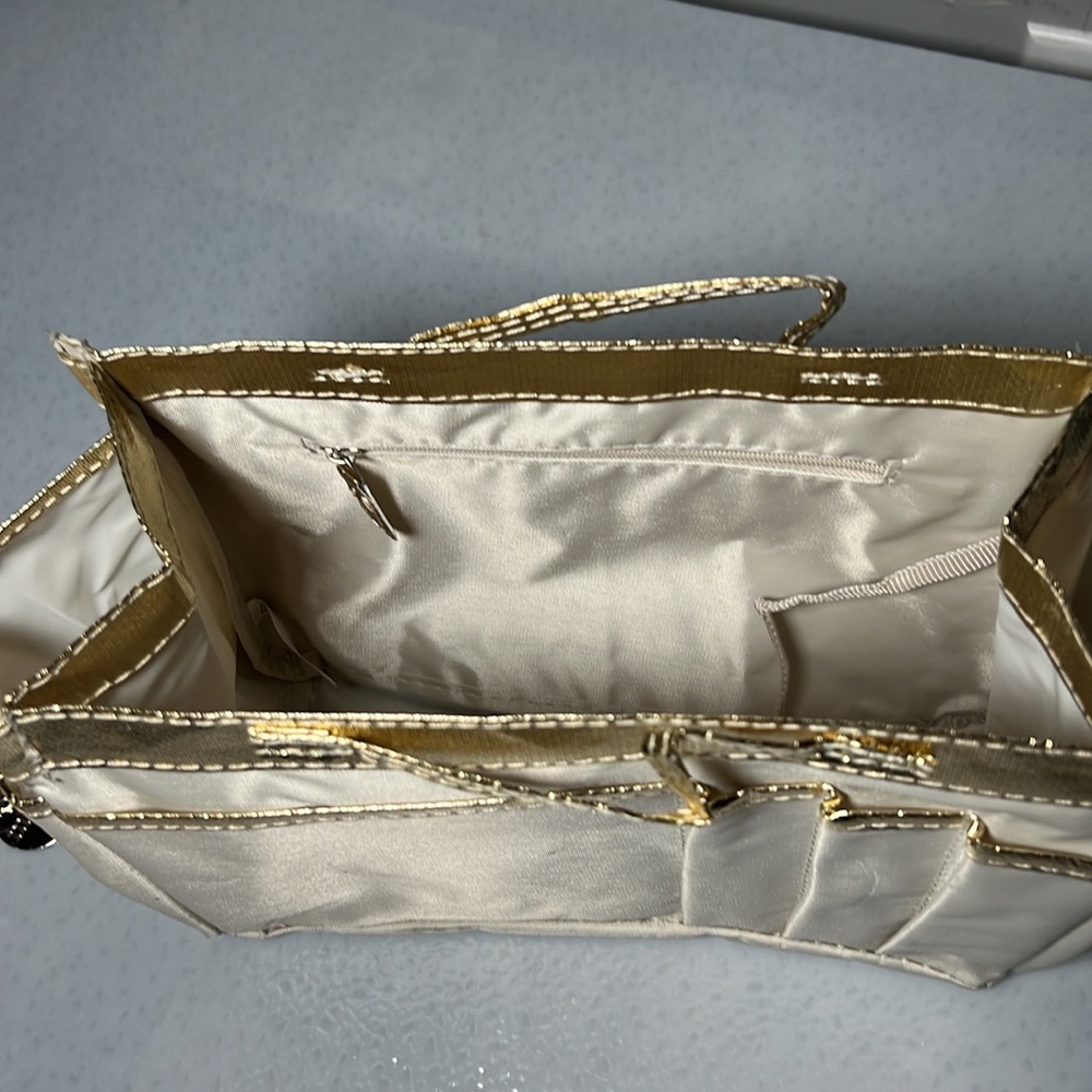 Mark Gold Zipper Bag Vinyl Lining and Tan Gold Vinyl Tote Bag - Picture 5 of 9